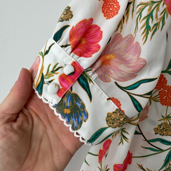 Kate Spade Picnic Perfect Blossom Floral Tie Neck Women's Blouse Top Size Small - Picture 10 of 11